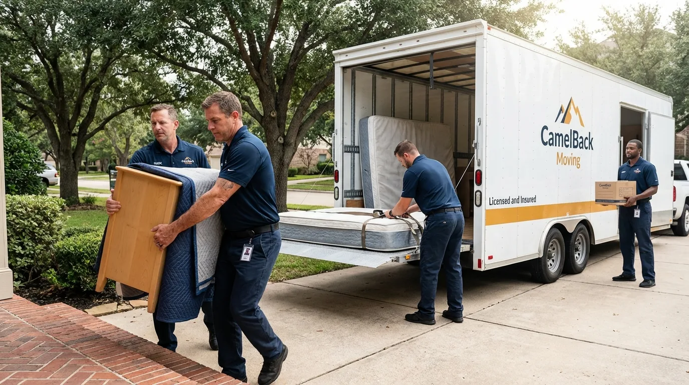 Crew loading residential truck for cross-state move from Whitinsville, MA