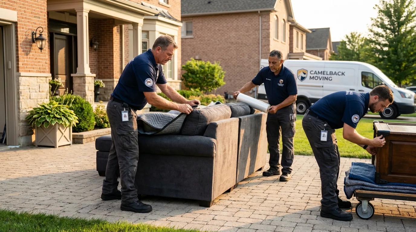 Large estate moving crew wrapping furniture in Whitinsville, MA