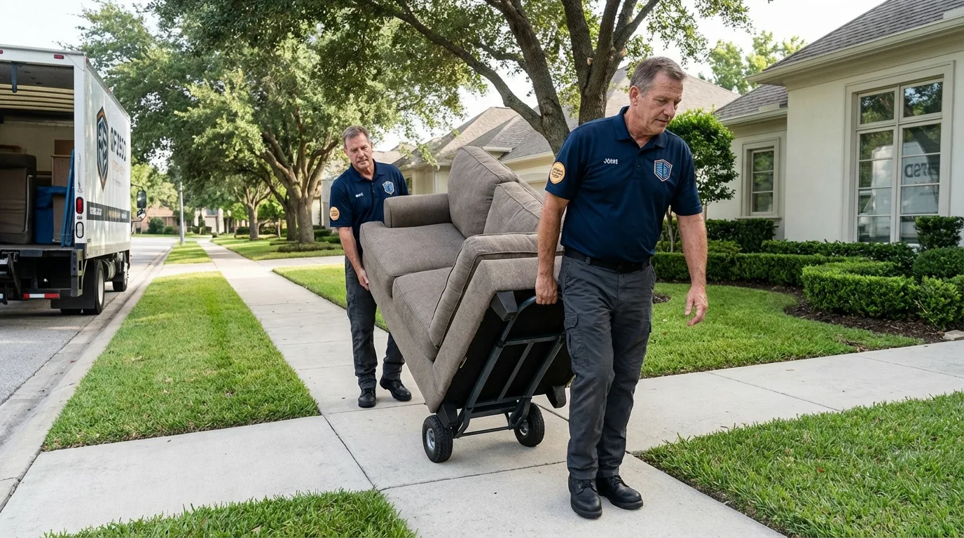 Local residential moving crew loading furniture in Whitinsville, MA